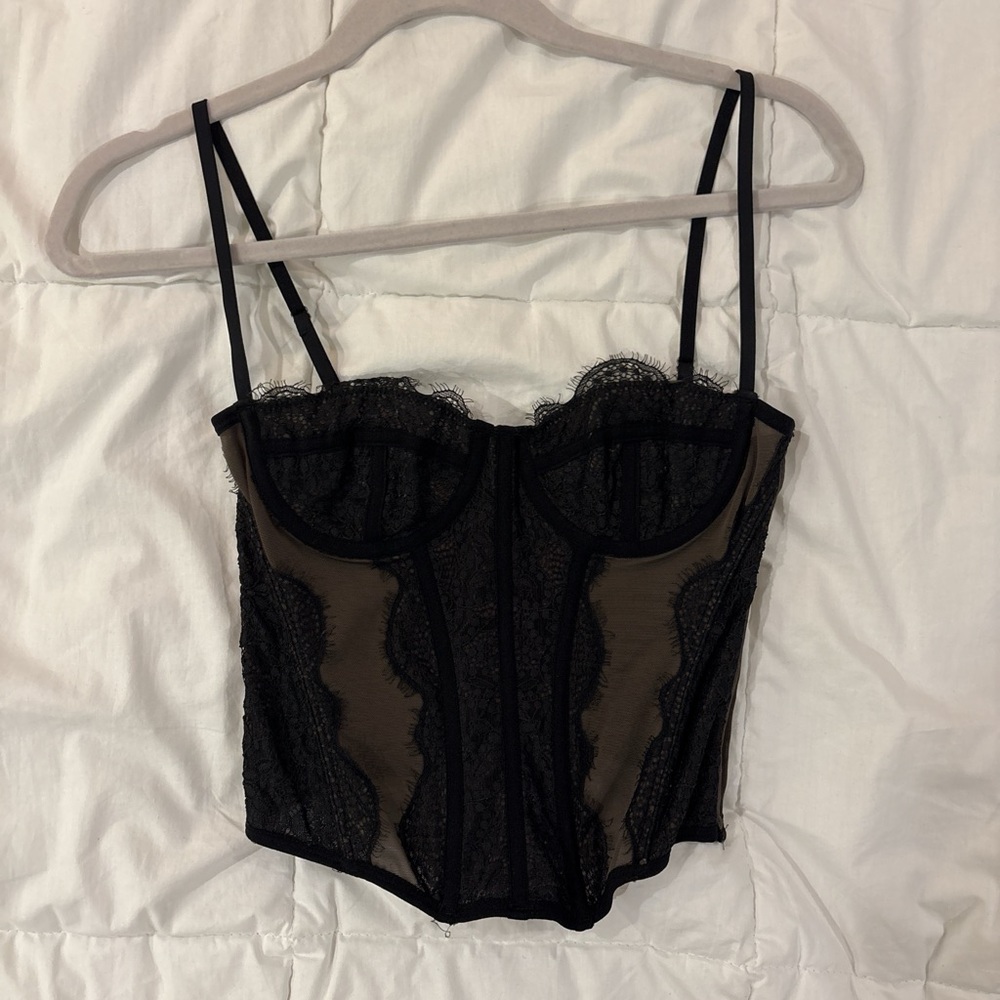 Urban Outfitters Black Crop Top with Corset Design